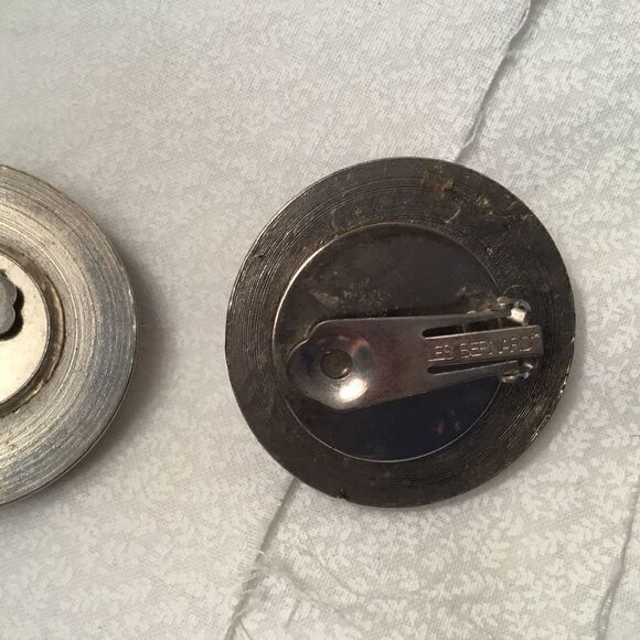 Big Silvertone and Black Clip On Earrings - Picture 4 of 5